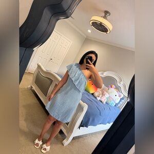 7 for All Mankind blue denim one shoulder ruffle dress Size M